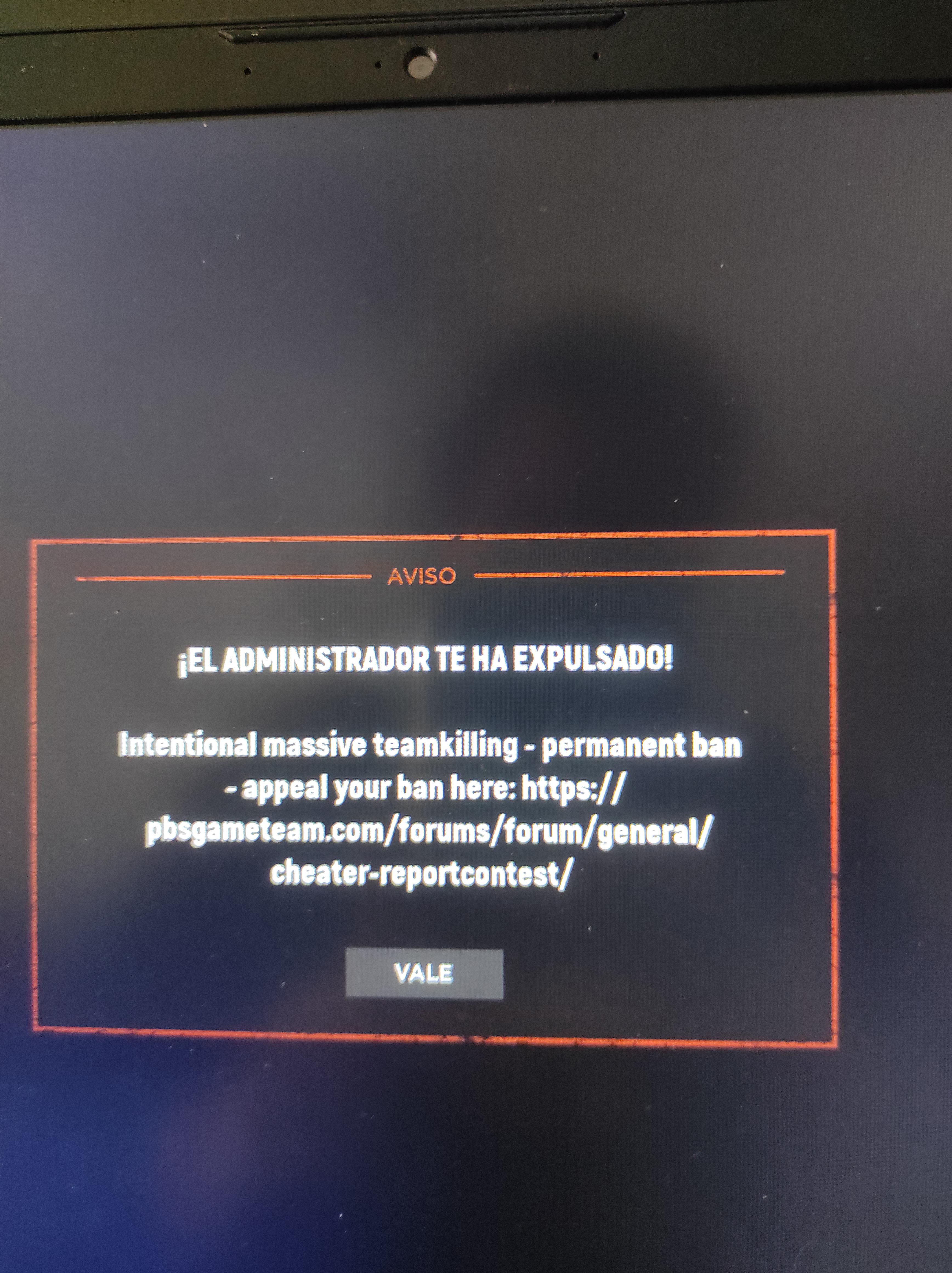 Server ban message